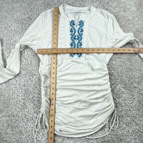 CabanaLife Ruched Rashguard Swim Cover Up White Blue - Picture 5 of 6